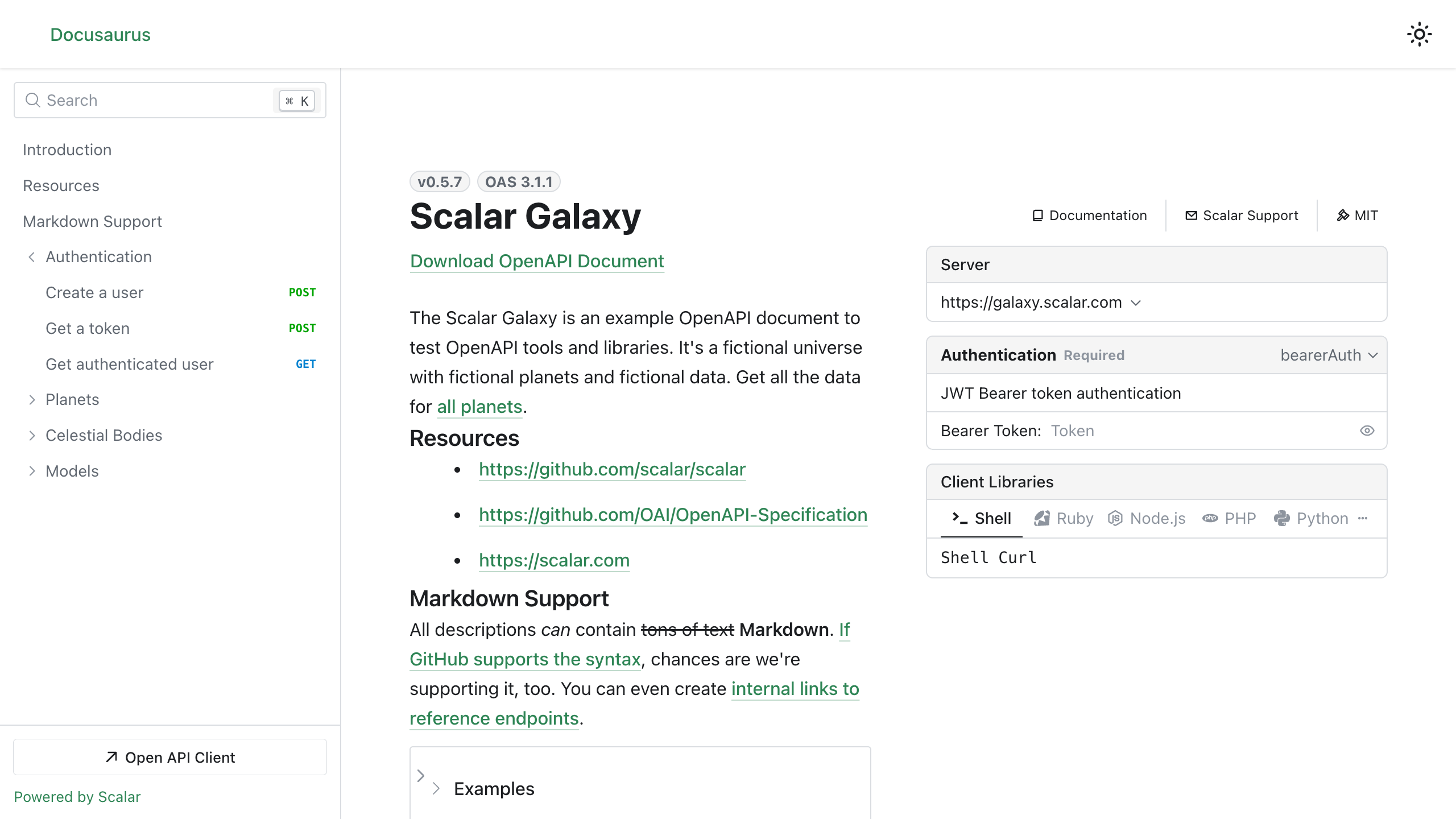 Screenshot of the Docusaurus integration